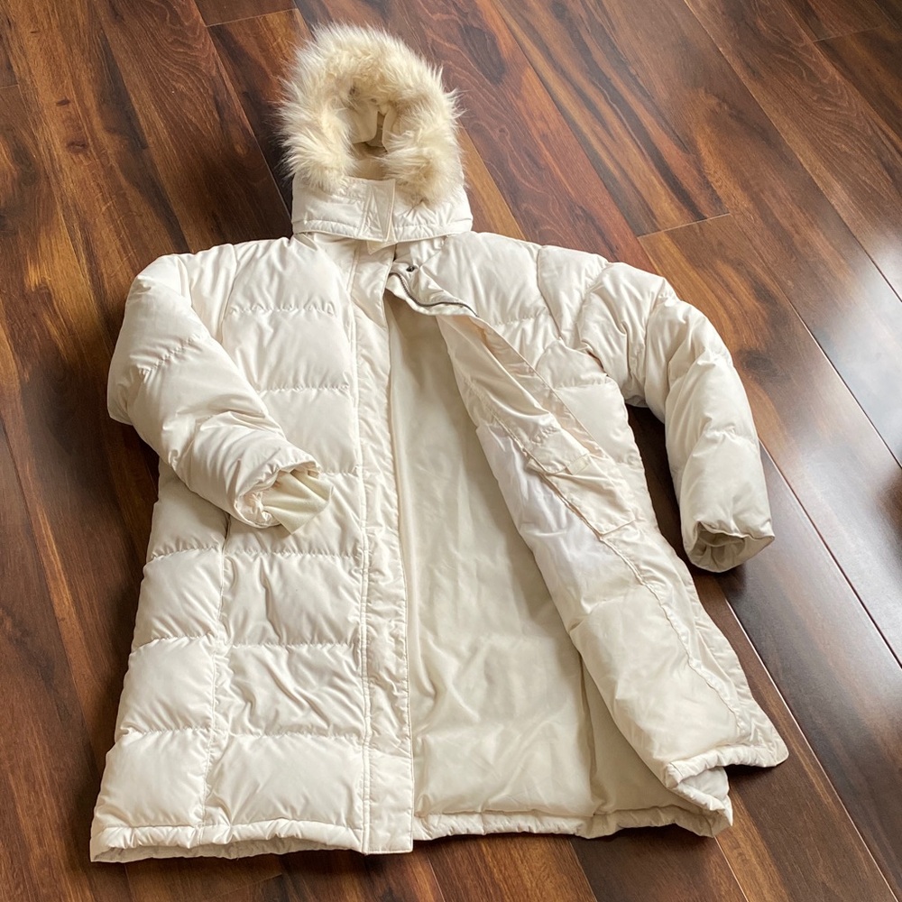 LL Bean Goose Down Long Puffer Coat With Detachable Fur Lined Hood Parka